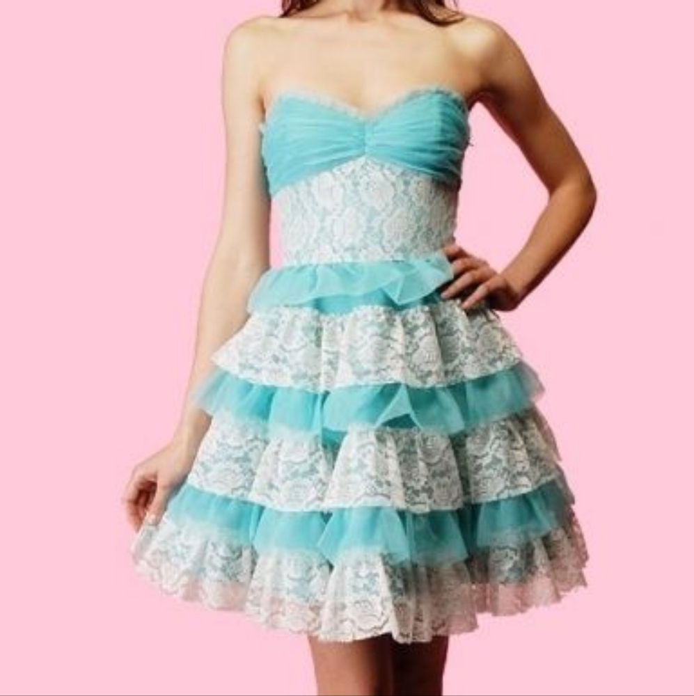Betsey Johnson Blue and White Lace Midi Dress